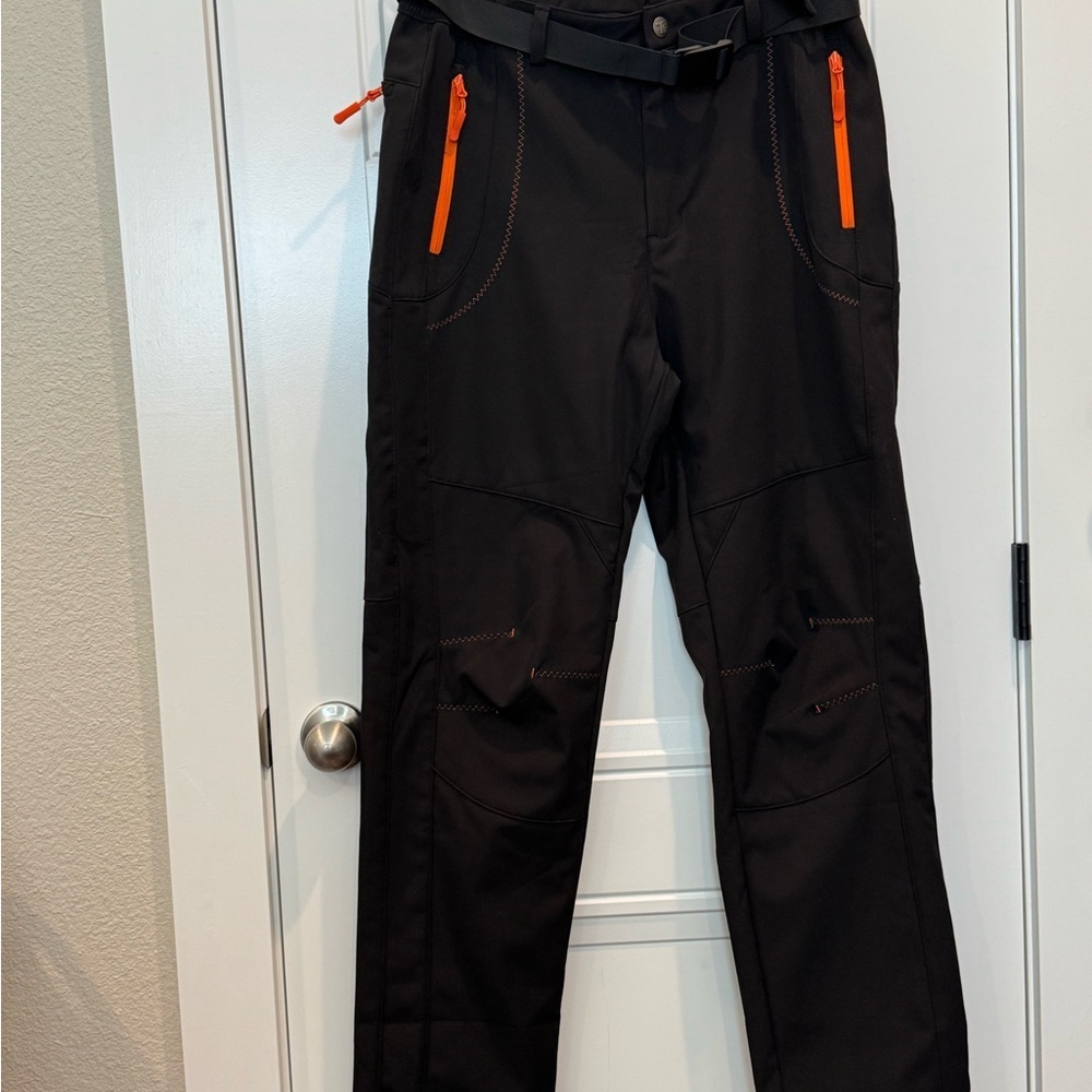 Men's Black Technical Pants with Orange Zip Accents